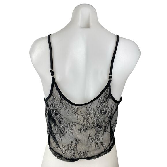NEW Oak + Fort Black Lace Mesh Floral Sleeveless Cami Camisole Crop Tank Top S - Picture 2 of 4